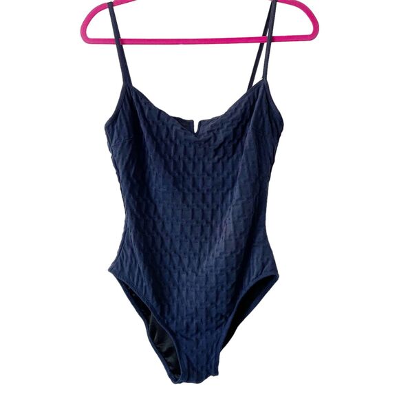 Magicsuit Navy Blue Textured High Leg One Piece Swimsuit 12 - Picture 1 of 13